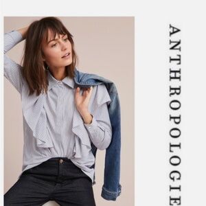 Anthropologie Just Female Millburn Striped Ruffle Button Down Top